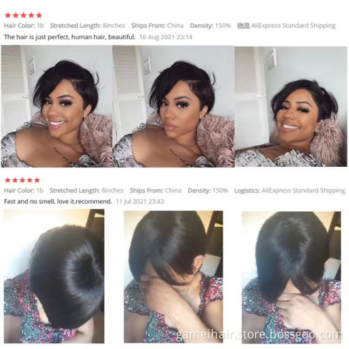 Human Hair Wigs Perruque Short Pixie Cut  Straight  Bob Wigs With Bangs Full Machine Made Wigs For Black Women 150% Density